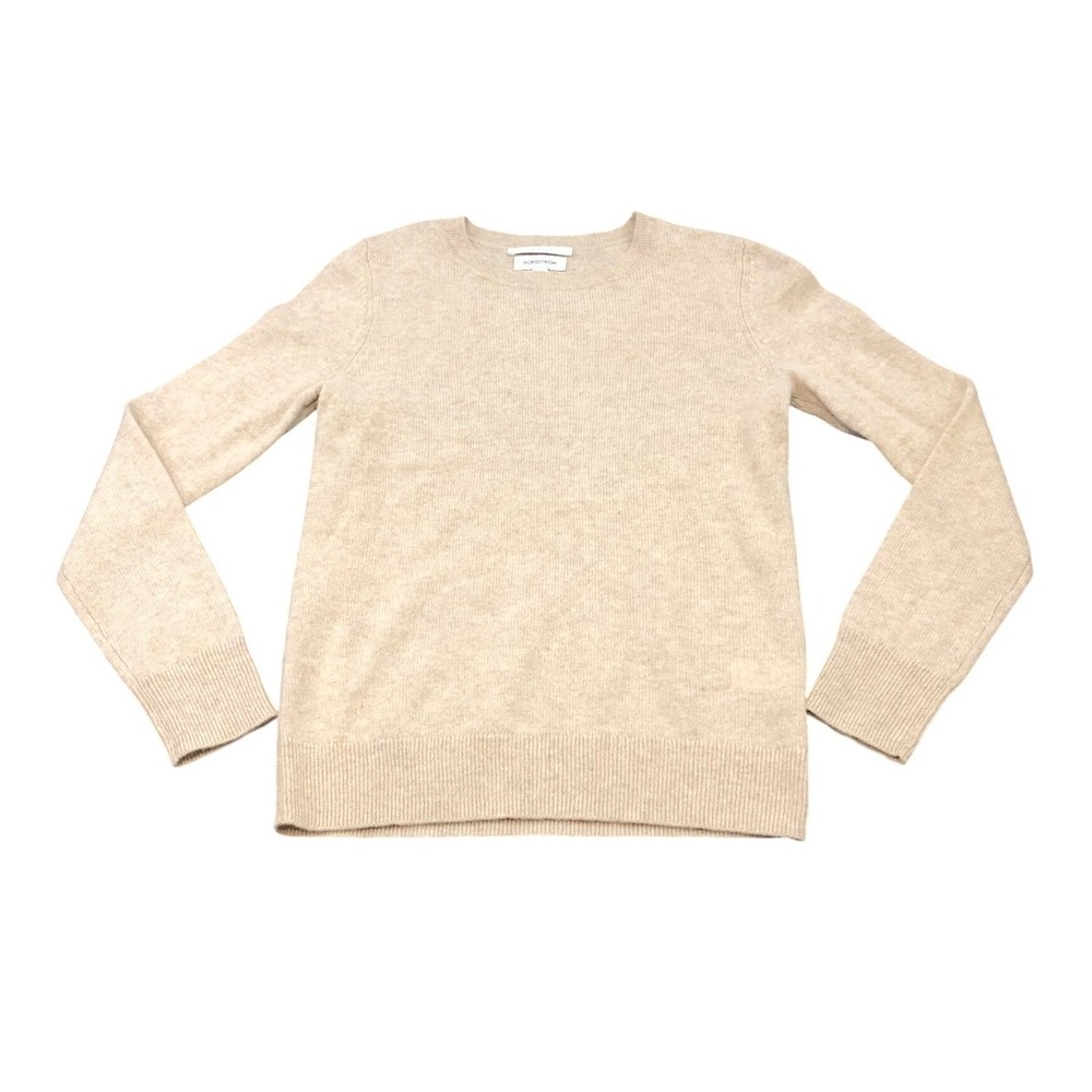 Nordstrom Sweater Womens XXS Beige 100% Cashmere Crewneck Long Sleeve Pullover